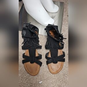 Maurices Black Fringe Sandals
